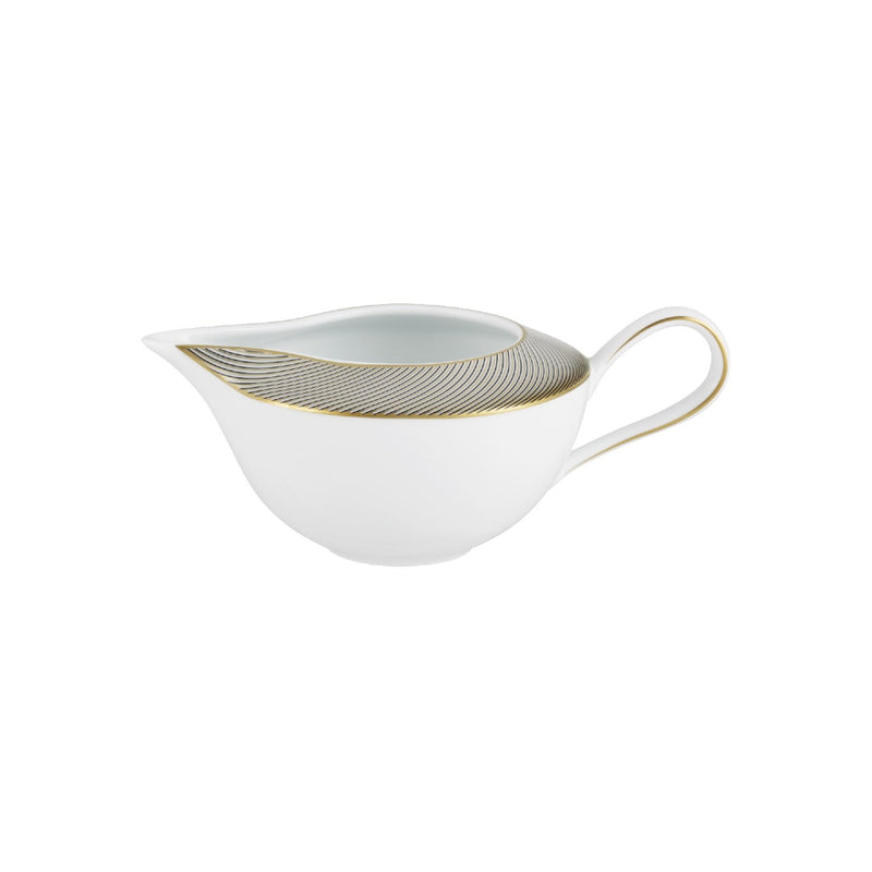 Milk jug / creamer in Limoges porcelain with black and gold Bauhaus-inspired geometric design from the Oskar collection by Raynaud.