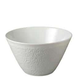 Minéral White conical salad bowl by Raynaud, French porcelain with sculpted relief