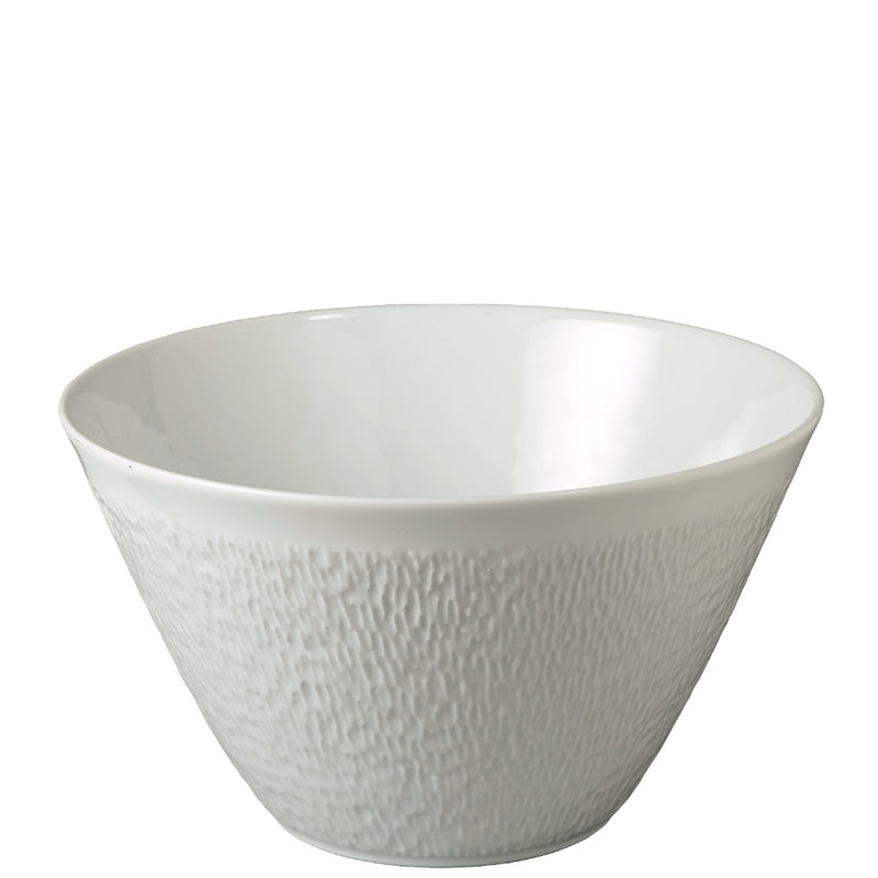 Minéral White conical salad bowl by Raynaud, French porcelain with sculpted relief