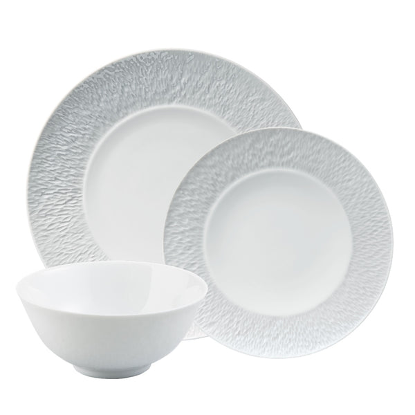 Raynaud Minéral White 12-piece porcelain dinnerware set with matte and glossy finish