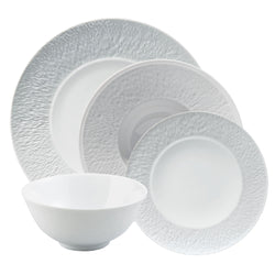 Minéral White 16-piece porcelain dinnerware set by Raynaud, matte and glossy finish