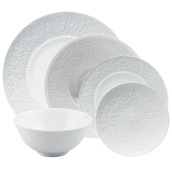 Raynaud Minéral White 30-piece porcelain dinnerware set with teacups and saucers