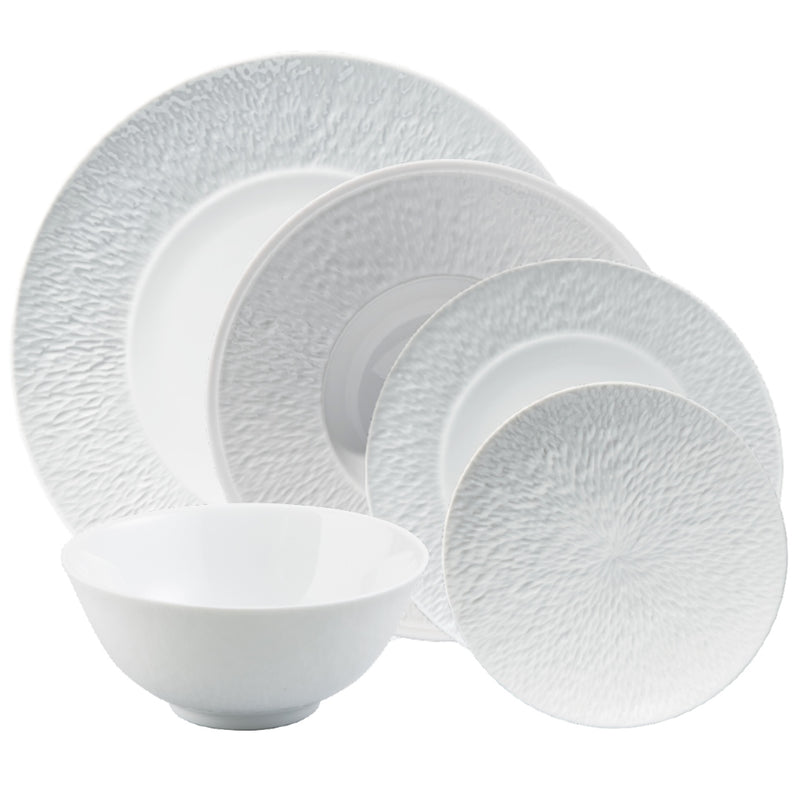 Raynaud Minéral White 30-piece porcelain dinnerware set with teacups and saucers