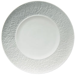 Minéral White presentation plate with engraved rim by Raynaud, luxury porcelain charger