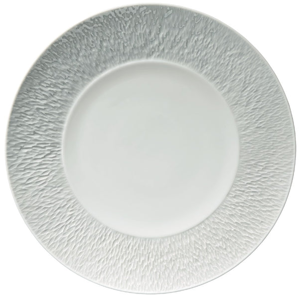 Minéral White presentation plate with engraved rim by Raynaud, luxury porcelain charger