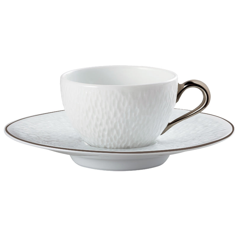 Raynaud Minéral Platinum Limoges porcelain moka cup and saucer with platinum rim for espresso service