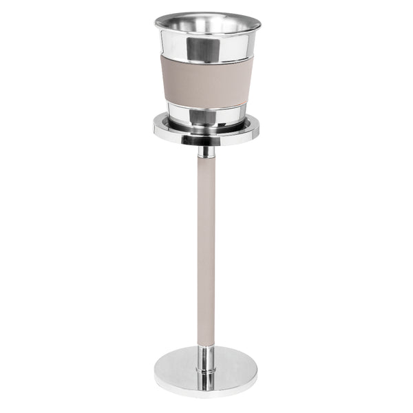 Monochrome leather and stainless steel champagne bucket with stand by Giobagnara, luxury wine and champagne accessory for 1 bottle