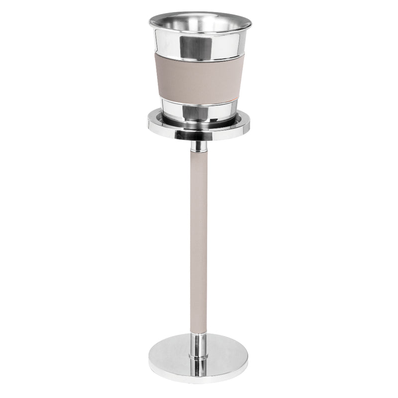 Monochrome leather and stainless steel champagne bucket with stand by Giobagnara, luxury wine and champagne accessory for 1 bottle