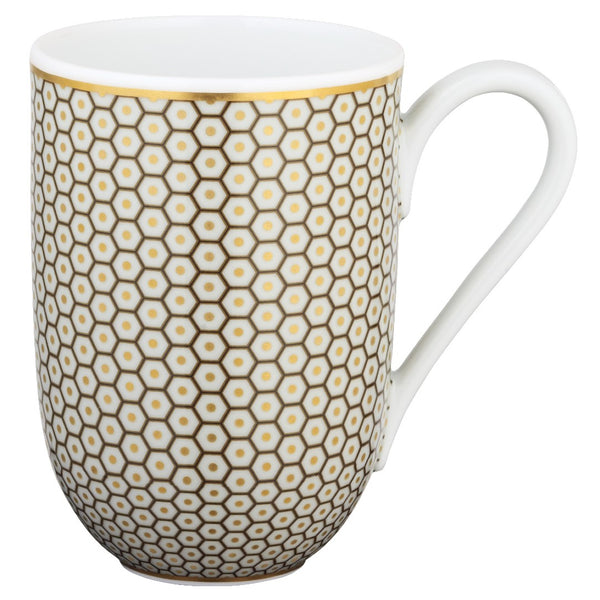 Raynaud Trésor brown patterned porcelain mug with gold-accented honeycomb design