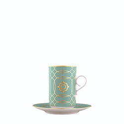 Mug Carlo Este by FÜRSTENBERG in fine porcelain with gold and green mosaic-inspired design by Carlo Dal Bianco, featuring a classic handle.