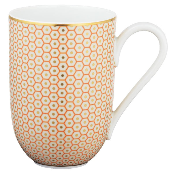 Raynaud Trésor orange porcelain mug with gold-accented honeycomb design