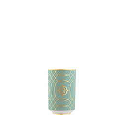 Navy Mug Carlo Este by FÜRSTENBERG in fine porcelain with gold and green mosaic-inspired design by Carlo Dal Bianco, featuring a handle-free design.