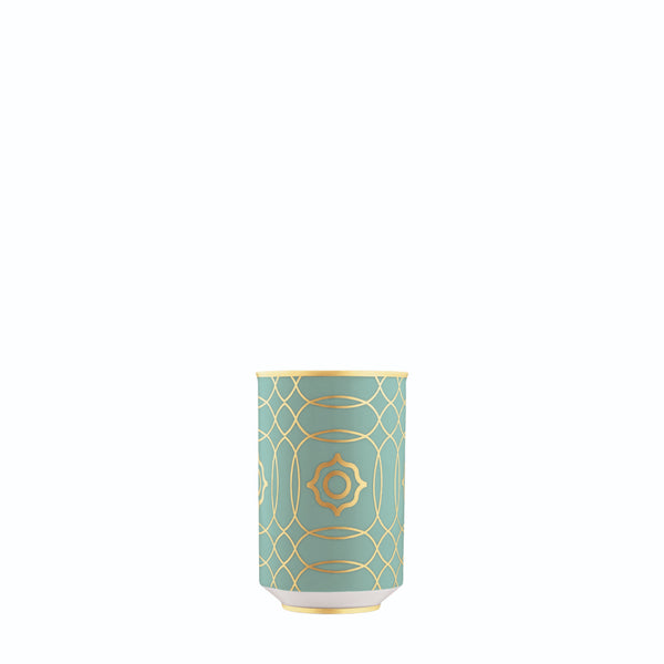 Navy Mug Carlo Este by FÜRSTENBERG in fine porcelain with gold and green mosaic-inspired design by Carlo Dal Bianco, featuring a handle-free design.