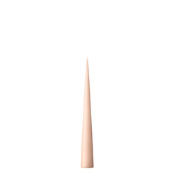 A self-standing cone candle in a nude matt color, 26cm in height, with a smooth and tapered shape designed to sit on various surfaces without a holder.