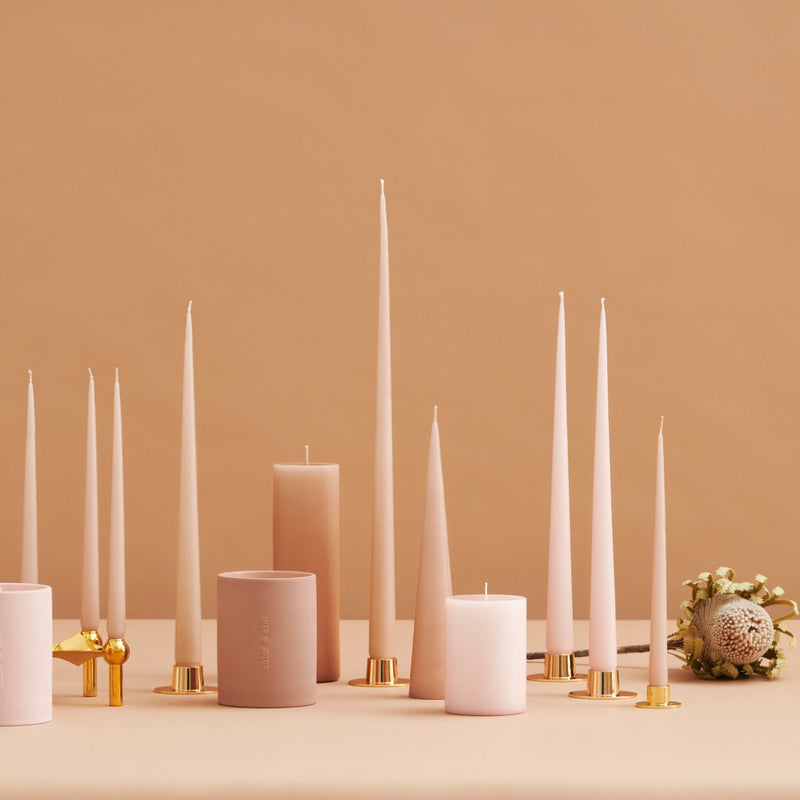 styled Nude Matt cone candle 26cm by Ester & Erik, self-standing taper with soft matte finish