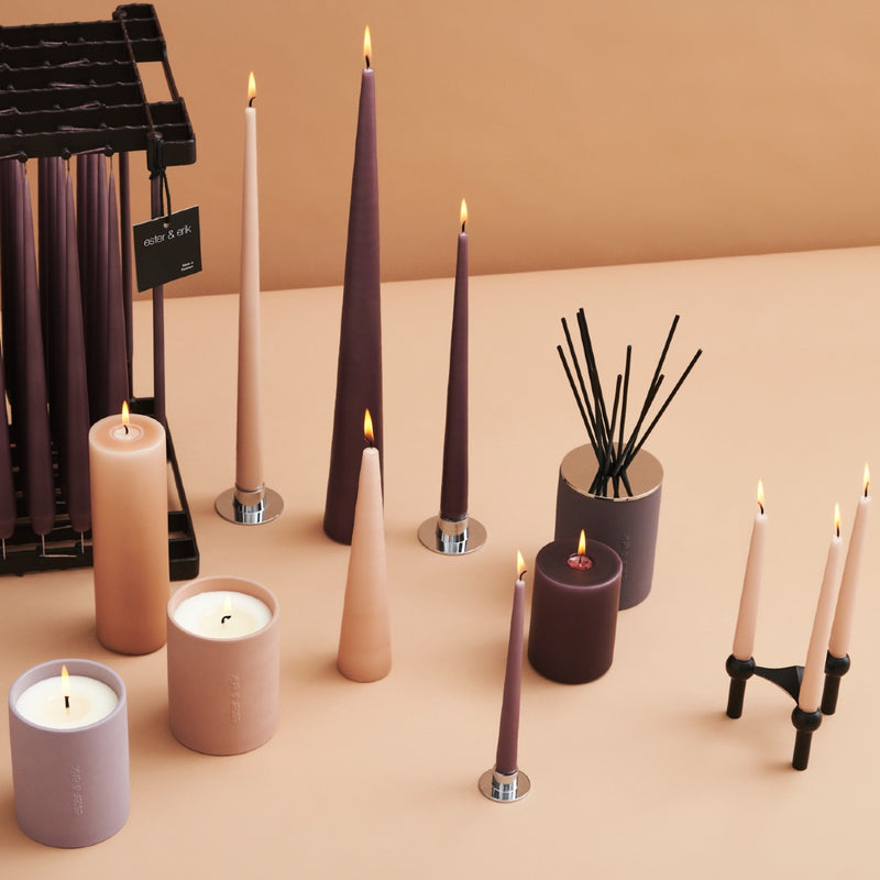 various Ester & Erik, self-standing taper candles with soft matte finish