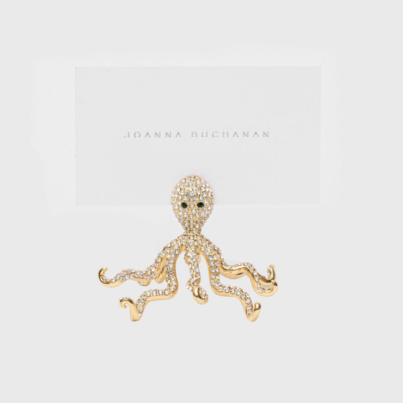 Gold octopus place card holder with crystal accents by Joanna Buchanan