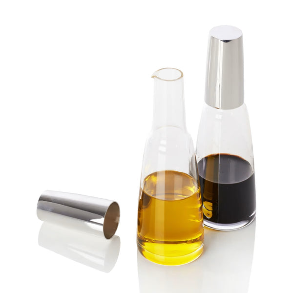 Oil and Vinegar Cruet Set Leon Silver-Plated by Robbe & Berking, contemporary German design with crystal bottles.