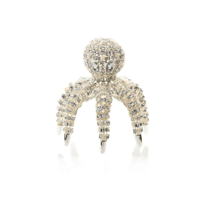 octopus figurine in silver and crystal on a white background