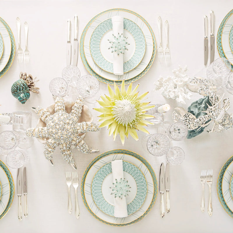 table decor featuring crystal napkin rings and octopus bejewelled decor