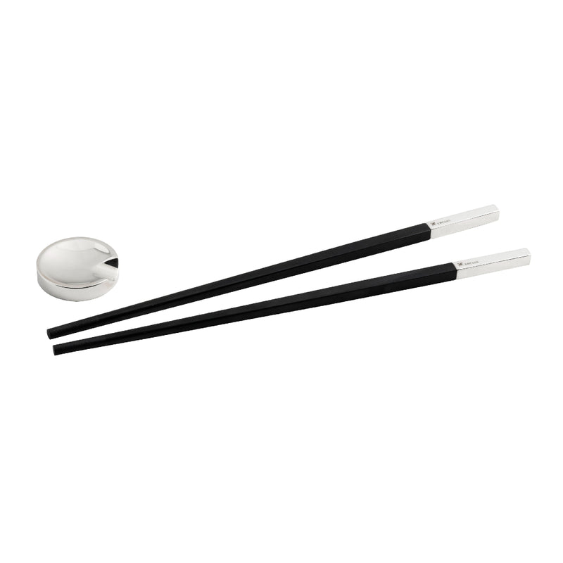 silver-plated chopstick set with ebony sticks and round holders by Ercuis
