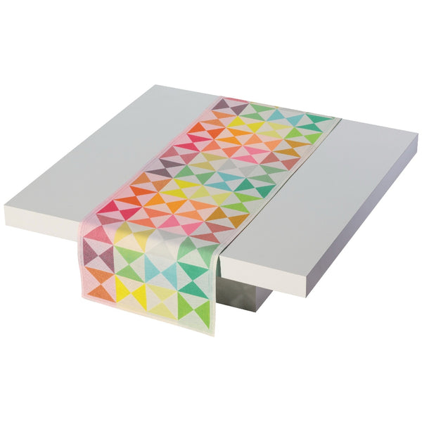 origami table runner in multi colours laid on table