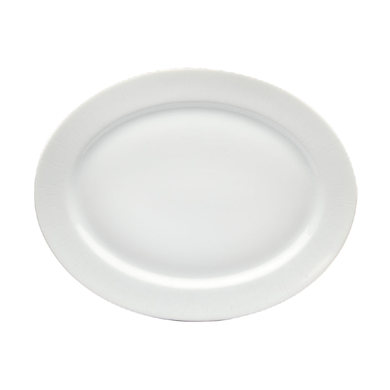 Large oval serving dish in engraved Limoges porcelain – Infini White by Haviland