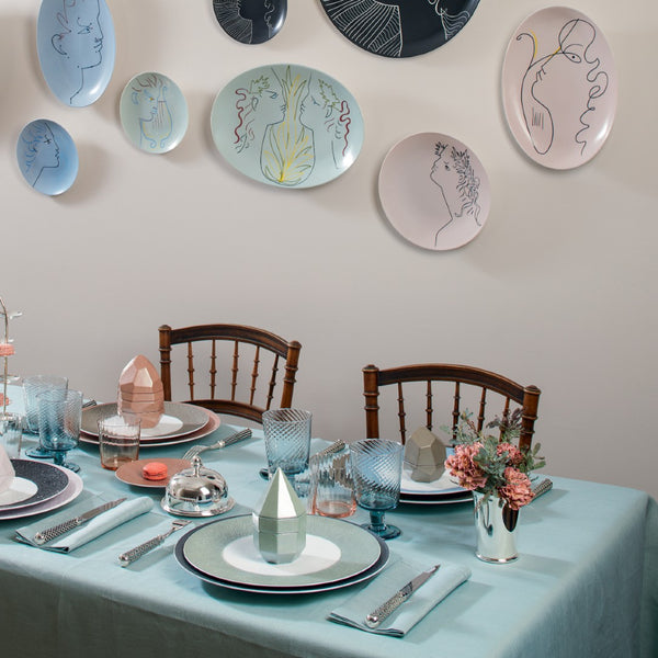 Luxury wall decorated with Limoges porcelain platter with La Tristesse d’Orphée motif Jean Cocteau Raynaud