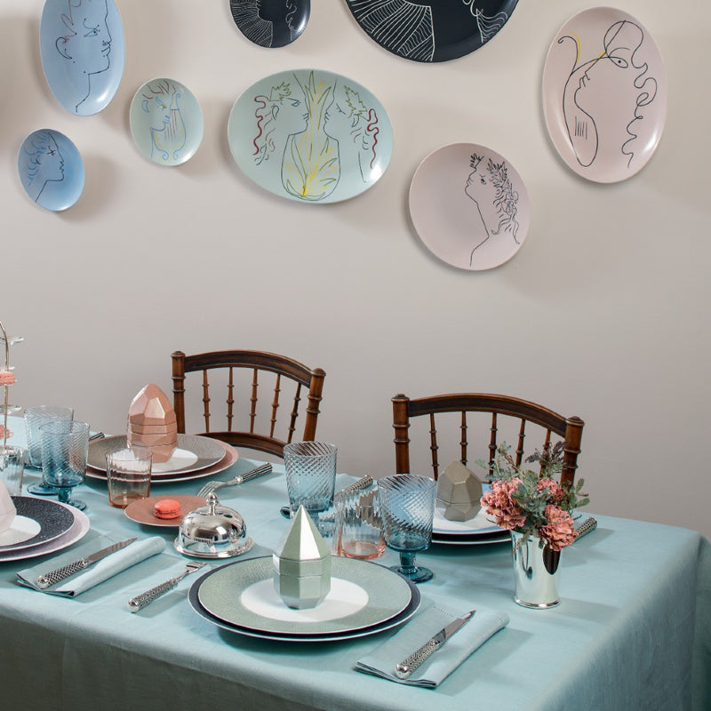 Luxury wall decorated with Limoges porcelain platter with La Tristesse d’Orphée motif Jean Cocteau Raynaud