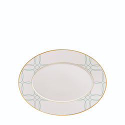 Oval Platter Medium Carlo Este by FÜRSTENBERG in fine porcelain with gold and green mosaic-inspired design by Carlo Dal Bianco.