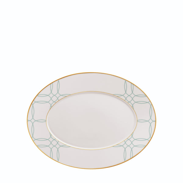 Oval Platter Medium Carlo Este by FÜRSTENBERG in fine porcelain with gold and green mosaic-inspired design by Carlo Dal Bianco.
