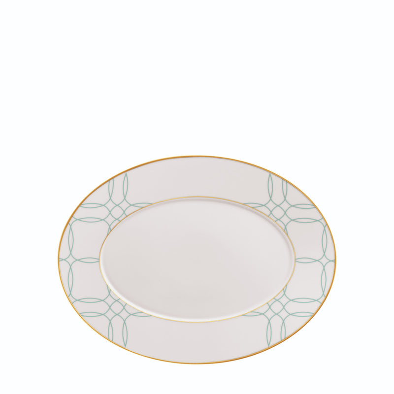 Oval Platter Medium Carlo Este by FÜRSTENBERG in fine porcelain with gold and green mosaic-inspired design by Carlo Dal Bianco.
