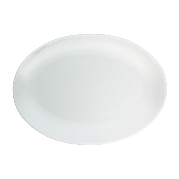 A white oval porcelain platter.