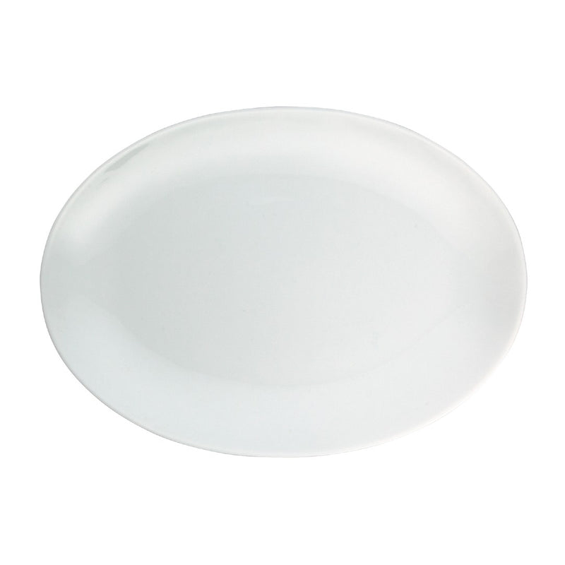 A white oval porcelain platter.