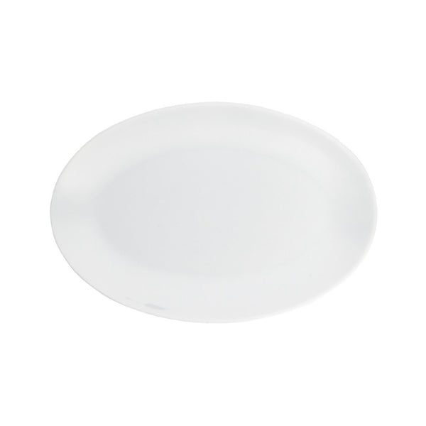 A white oval porcelain platter.