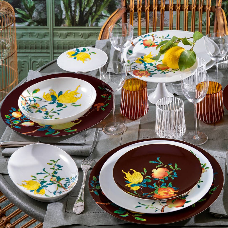 Styled Harmonia luxury porcelain oval side dish with fruit and floral motifs inspired by Chinese imperial art by Raynaud