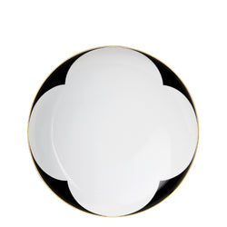 A porcelain coup shaped pasta plate from my china ca d oro collection with black and white pattern and gold rim by sieger furstenberg