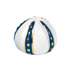 Pepper Shaker Cristobal Marine porcelain by Raynaud with white and marine blue design, gold accents, and dotted detailing