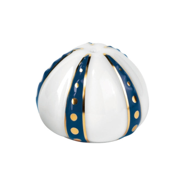 Pepper Shaker Cristobal Marine porcelain by Raynaud with white and marine blue design, gold accents, and dotted detailing