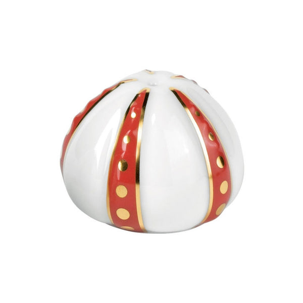 Luxury porcelain pepper shaker Cristobal Rouge coral red and white with gold accents by Raynaud