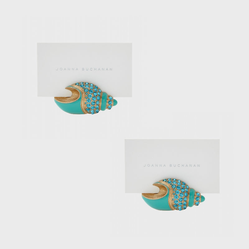 Shell place card holder with turquoise crystals by Joanna Buchanan – Set of 2.