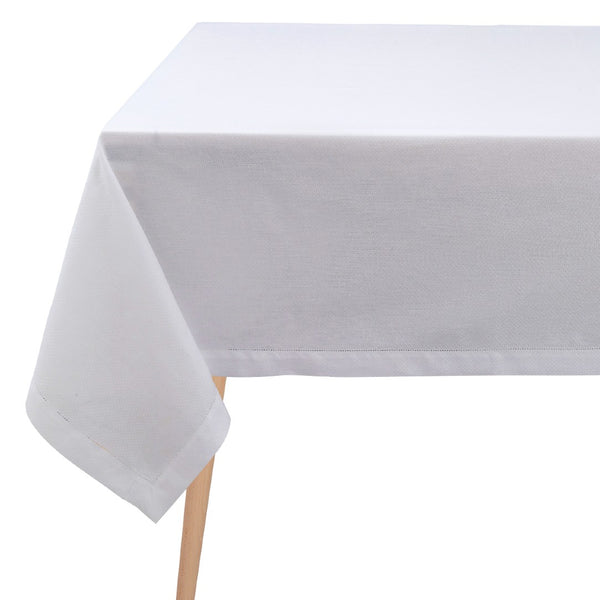 Le Jacquard Français Portofino white linen tablecloth with subtle jacquard border