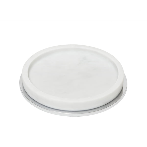 Positano marble bottle coaster in Arabescato white by Giobagnara, modern Italian table decor