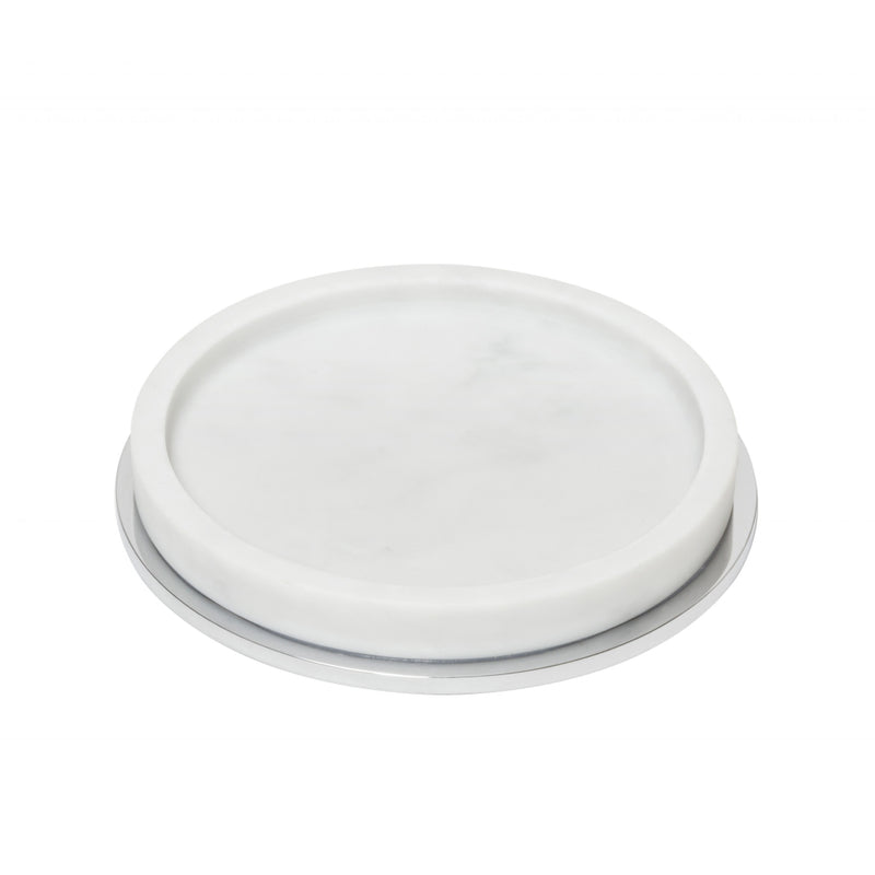Positano marble bottle coaster in Arabescato white by Giobagnara, modern Italian table decor