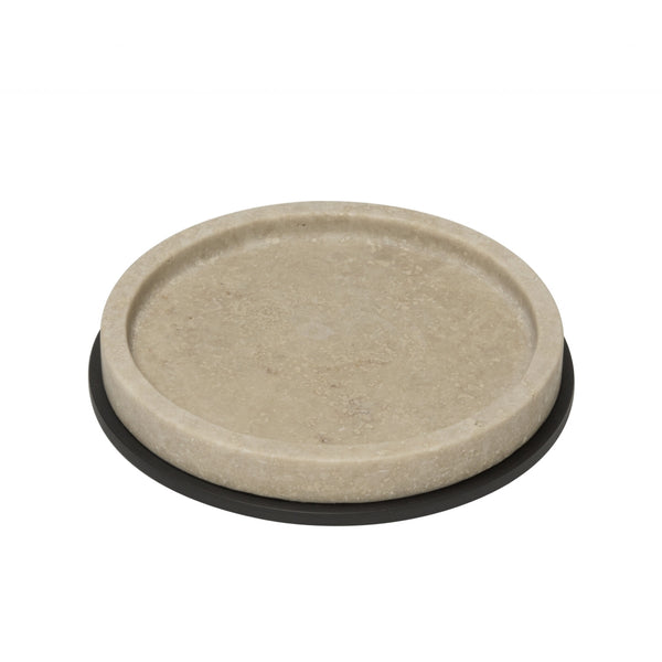Positano marble bottle coaster in Travertino by Giobagnara, warm natural wine service accessory