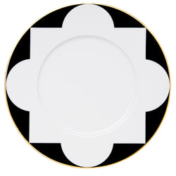 porcelain presentation plate from my china ca d oro collection with black and white geometric border and gold rim by sieger furstenberg
