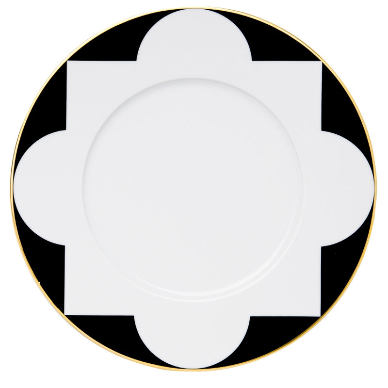 porcelain presentation plate from my china ca d oro collection with black and white geometric border and gold rim by sieger furstenberg