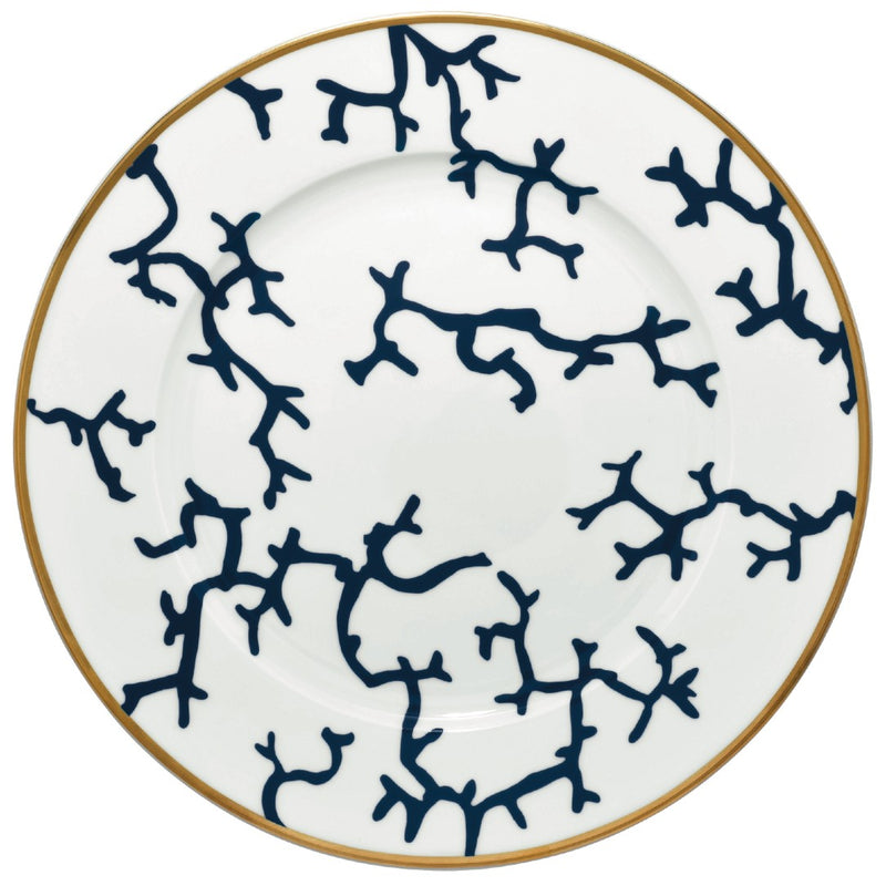 Presentation Plate Cristobal Marine luxury porcelain by Raynaud with blue coral and gold rim