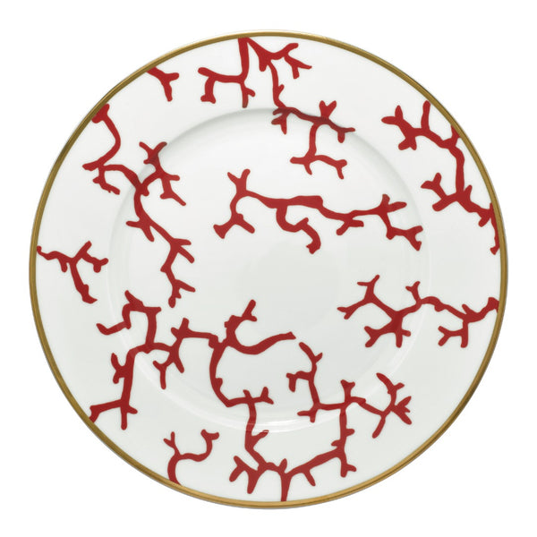 Luxury porcelain presentation plate Cristobal Rouge coral motif by Raynaud