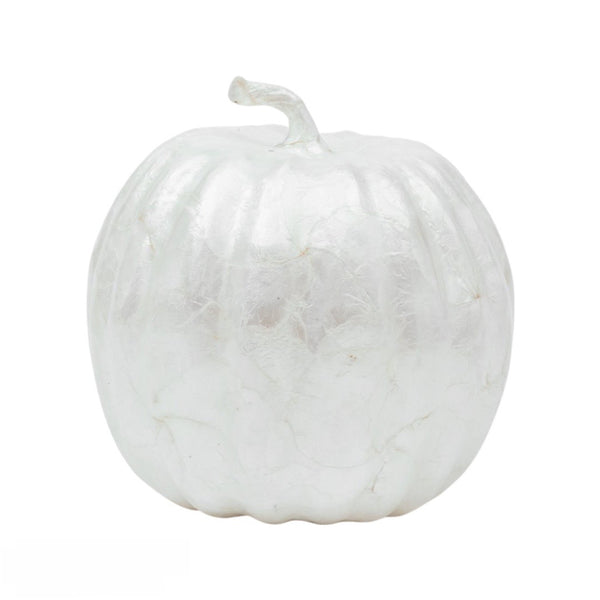 Large white capiz pumpkin figurine on white background